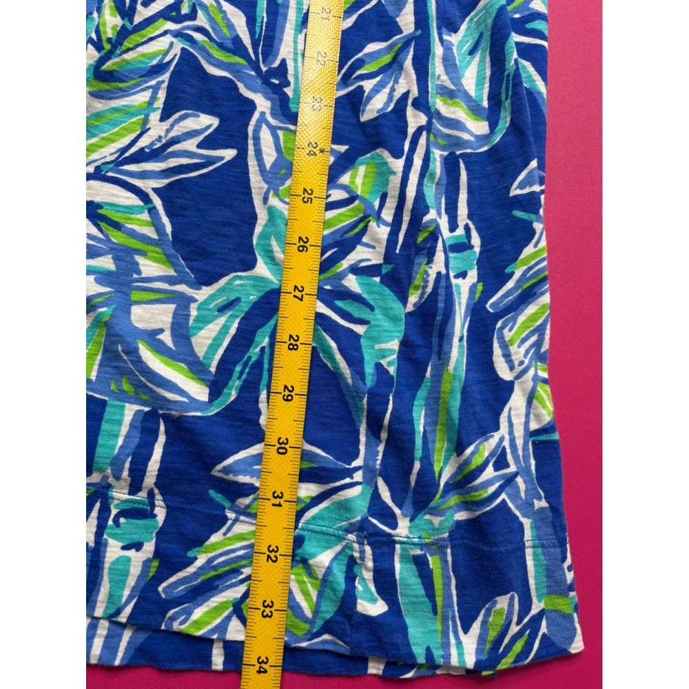 LILLY PULITZER Womens Blue Bamboo Print Pima Cotton Henley Dress M Tropical Soft